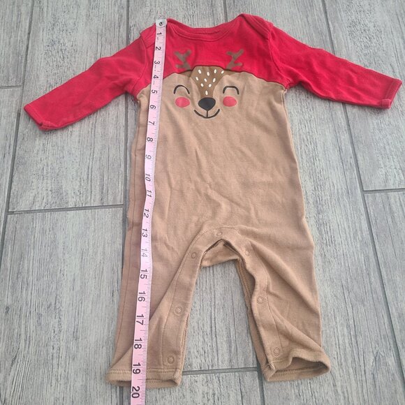 Old Navy Baby Romper Christmas Reindeer Long Sleeve Red & Brown Size 3–6M - Picture 4 of 7